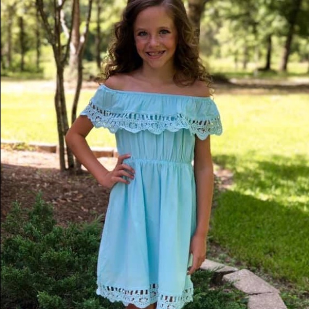Beautiful Blue Lace Bardot Dress, Size 8/9 Girls